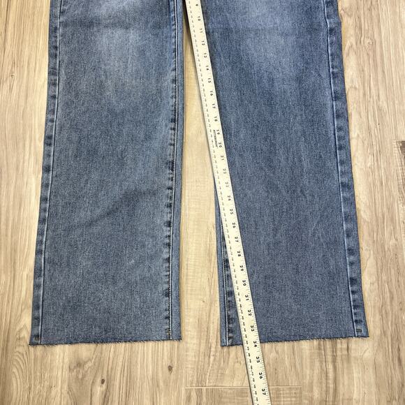 PrettyLittleThing Blue High Rise Straight Leg Jeans Raw Hem Size Tall 10 - Picture 5 of 11